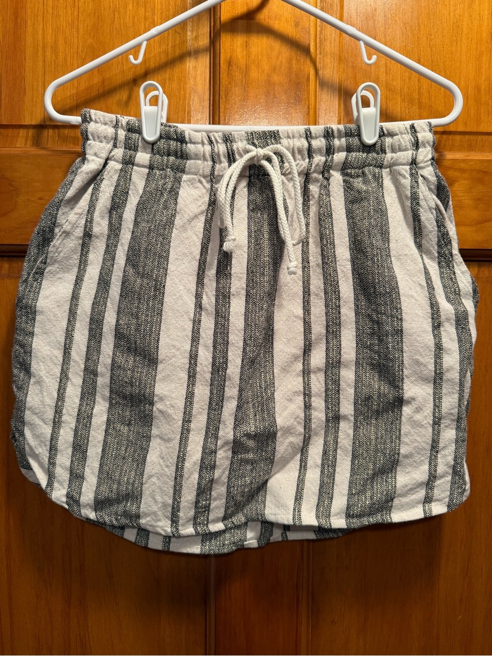 dylan White and Black Vertical Stripe Mini Skirt with Drawstring